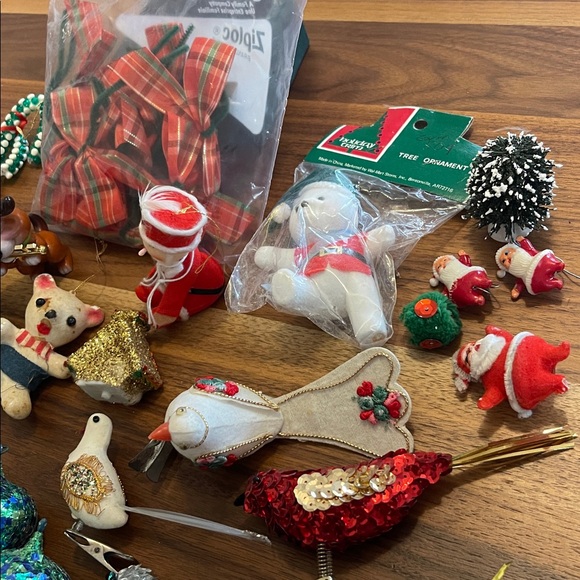 Large Assortment of Vintage Christmas Ornaments, Picks, & Santa Candle - Picture 5 of 8